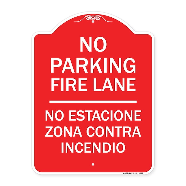 Signmission No Estacione Zona Contra Incendio, Red & White Aluminum Architectural Sign, 18" H, RW-1824-23848 A-DES-RW-1824-23848 - main